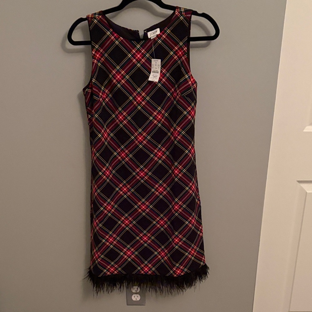 J. Crew Multicolor Plaid Christmas feather Dress